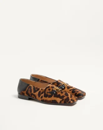 Babouches Valentino Garavani en cuir velours avec imprimé Fauve Eclat