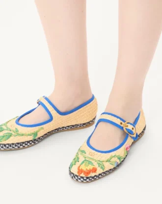 Ballerines Mary-Jane Endouce en raphia avec broderies florales