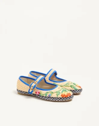 Ballerines Mary-Jane Endouce en raphia avec broderies florales