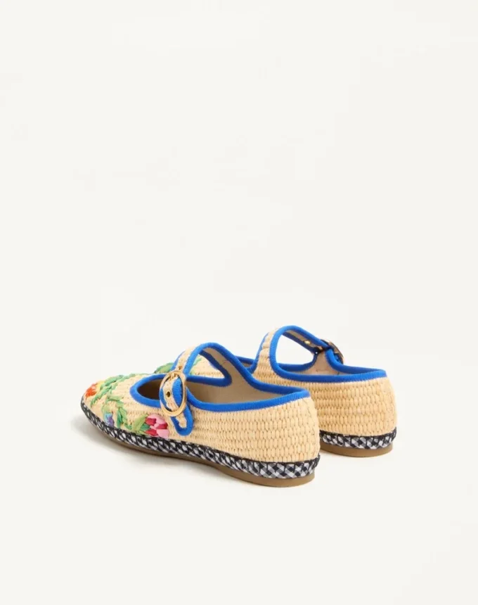 Ballerines Mary-Jane Endouce en raphia avec broderies florales Ballerines Mary-Jane Endouce en raphia avec broderies florales