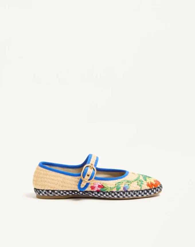Ballerines Mary-Jane Endouce en raphia avec broderies florales Ballerines Mary-Jane Endouce en raphia avec broderies florales