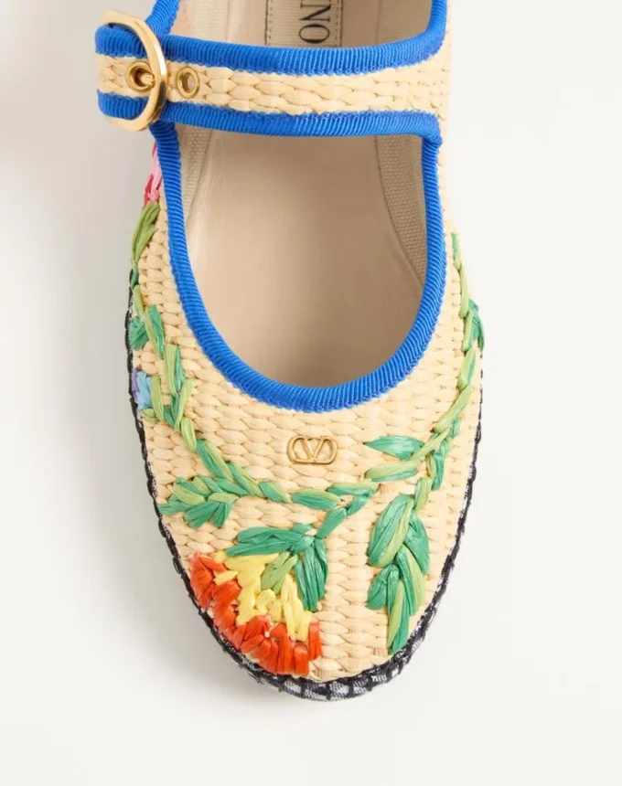Ballerines Mary-Jane Endouce en raphia avec broderies florales Ballerines Mary-Jane Endouce en raphia avec broderies florales