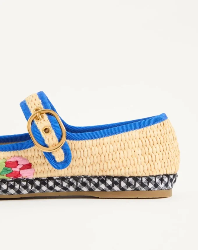 Ballerines Mary-Jane Endouce en raphia avec broderies florales Ballerines Mary-Jane Endouce en raphia avec broderies florales