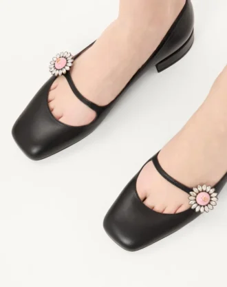 Ballerines Mary-Jane Preshoes en cuir de chevreau avec bouton bijou 20 mm