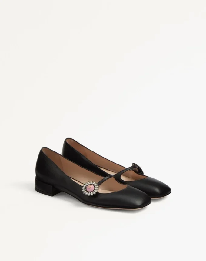 Ballerines Mary-Jane Preshoes en cuir de chevreau avec bouton bijou 20 mm Ballerines Mary-Jane Preshoes en cuir de chevreau avec bouton bijou 20 mm