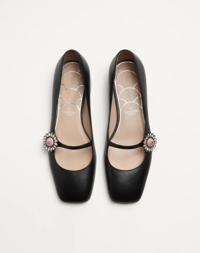 Ballerines Mary-Jane Preshoes en cuir de chevreau avec bouton bijou 20 mm Ballerines Mary-Jane Preshoes en cuir de chevreau avec bouton bijou 20 mm