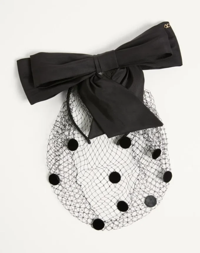 Bandeau Vlogo Signature avec nœud et voile en soie et velours