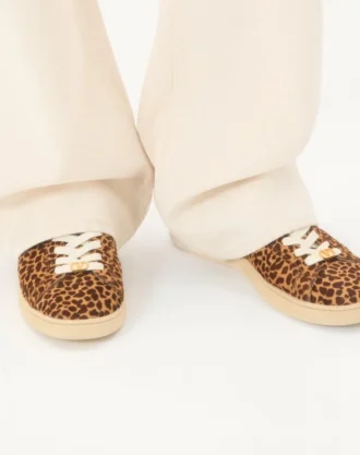 Baskets Royco en cuir de veau velours avec imprimé Fauve Eclat et cuir de veau nappa