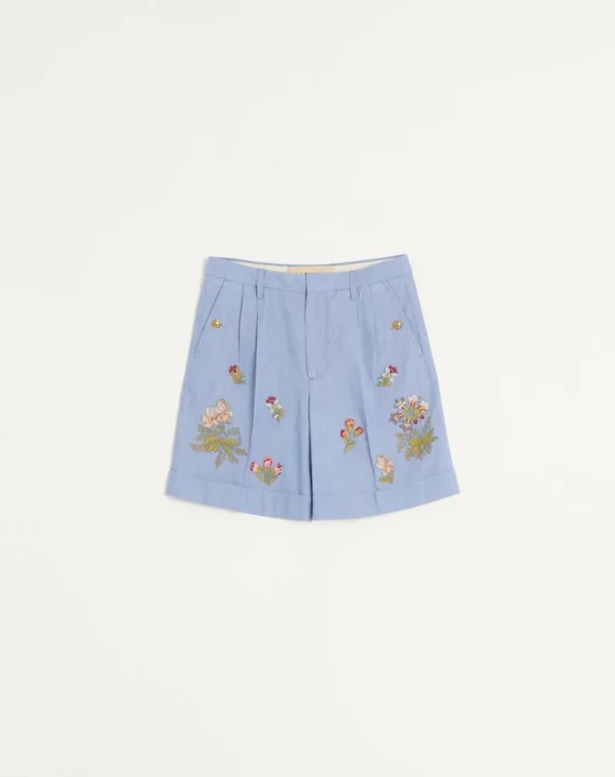 Bermuda en denim avec broderies Bermuda en denim avec broderies