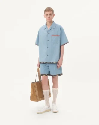 Bermuda en denim avec ourlet à imprimé floral
