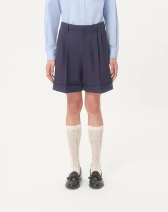 Bermuda en gabardine de laine à revers