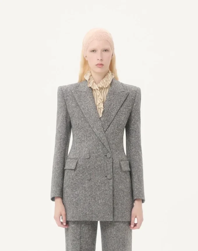 Blazer croisé en natté boutonné Blazer croisé en natté boutonné