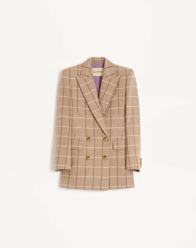 Blazer en laine à double boutonnage et motif à carreaux Blazer en laine à double boutonnage et motif à carreaux