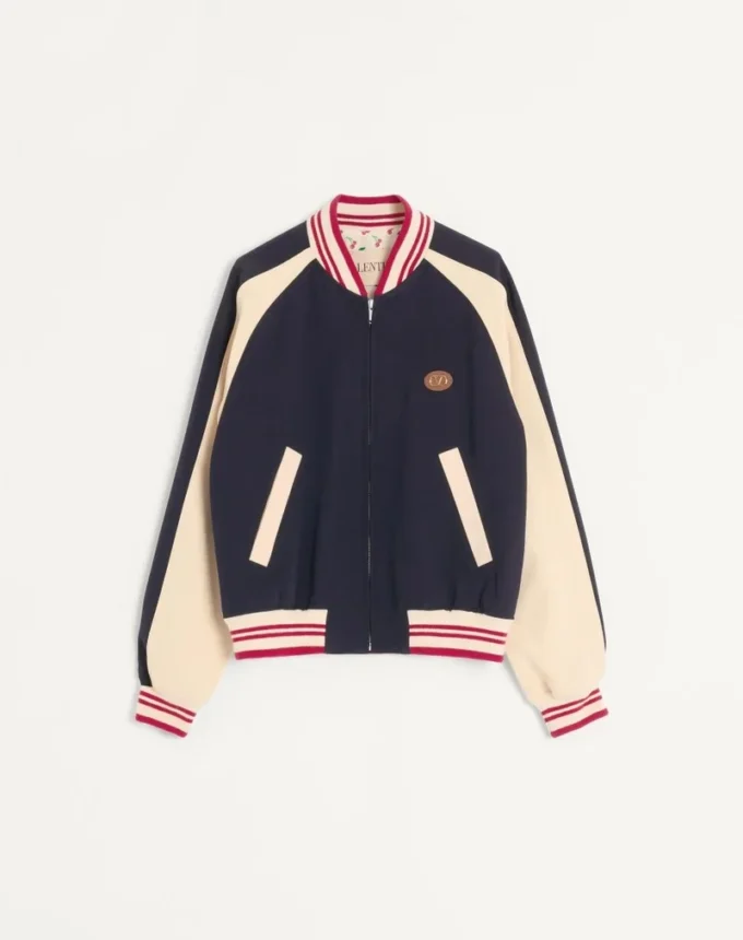 Blouson aviateur en laine et coton avec logo V et patch Le Chat De La Maison Blouson aviateur en laine et coton avec logo V et patch Le Chat De La Maison