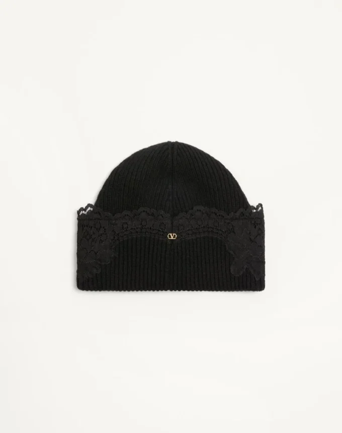 Bonnet VLogo Signature en cachemire et dentelle