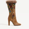 Botte Hotty en cuir de veau effet poney avec broderies florales et fourrure 100 mm Botte Hotty en cuir de veau effet poney avec broderies florales et fourrure 100 mm