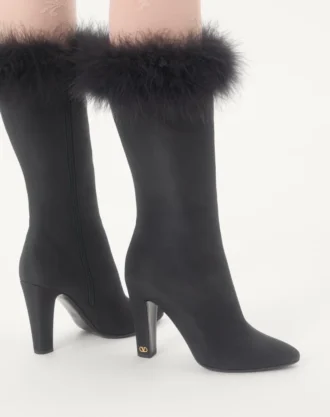 Bottes Hotty en tissu shantung avec plumes 100 mm
