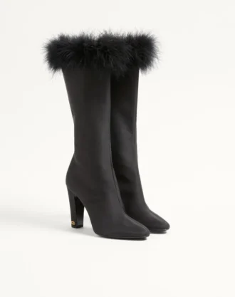 Bottes Hotty en tissu shantung avec plumes 100 mm
