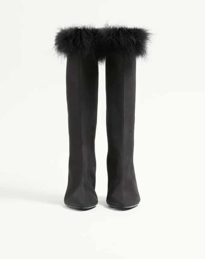 Bottes Hotty en tissu shantung avec plumes 100 mm Bottes Hotty en tissu shantung avec plumes 100 mm