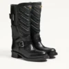 Bottes motardes Rayons en cuir de veau et cuir nappa avec motif chevron 40 mm Bottes motardes Rayons en cuir de veau et cuir nappa avec motif chevron 40 mm