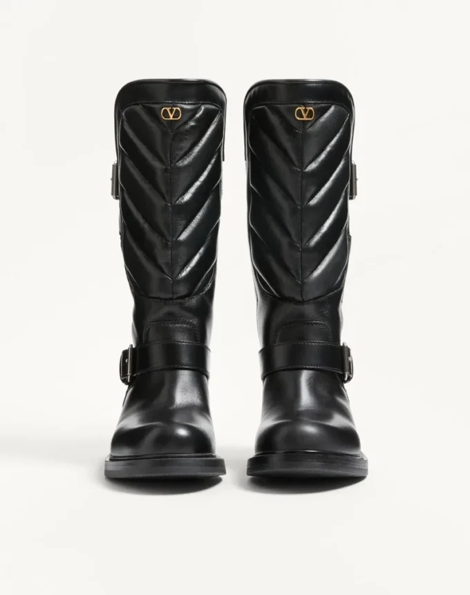 Bottes motardes Rayons en cuir de veau et cuir nappa avec motif chevron 40 mm Bottes motardes Rayons en cuir de veau et cuir nappa avec motif chevron 40 mm