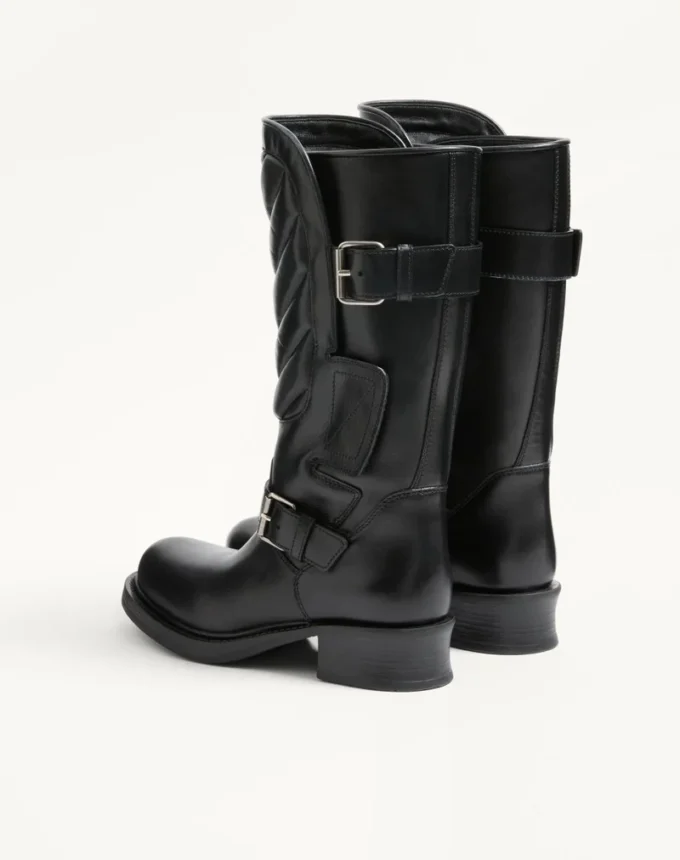 Bottes motardes Rayons en cuir de veau et cuir nappa avec motif chevron 40 mm Bottes motardes Rayons en cuir de veau et cuir nappa avec motif chevron 40 mm