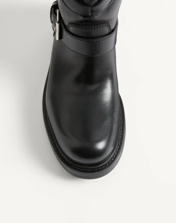 Bottes motardes Rayons en cuir de veau et cuir nappa avec motif chevron 40 mm Bottes motardes Rayons en cuir de veau et cuir nappa avec motif chevron 40 mm