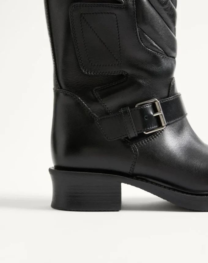 Bottes motardes Rayons en cuir de veau et cuir nappa avec motif chevron 40 mm Bottes motardes Rayons en cuir de veau et cuir nappa avec motif chevron 40 mm