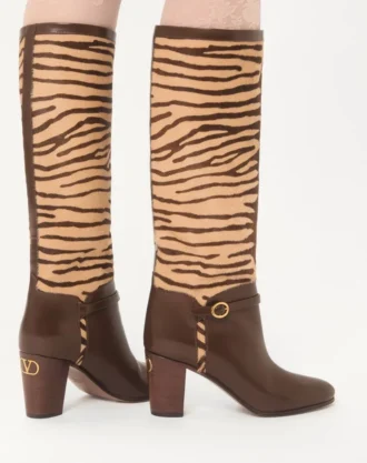 Bottes Pattie en cuir de veau effet poney 75 mm