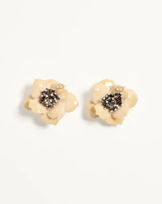 Boucles d&rsquo;oreilles Fleur Lumineuse en métal, émail et tissu