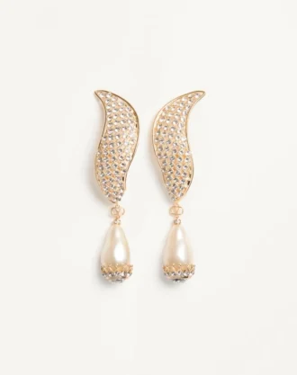 Boucles d&rsquo;oreilles Poétique des Gouttes en métal, perles et cristaux Swarovski®