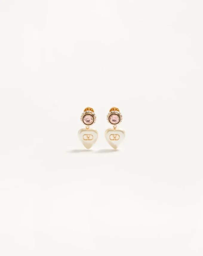 Boucles d&rsquo;oreilles VLogo Signature en métal, émail, perles et cristaux