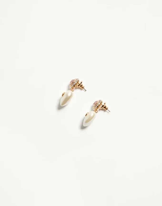 Boucles d&rsquo;oreilles VLogo Signature en métal, émail, perles et cristaux