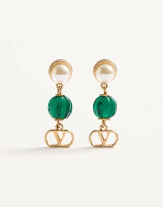 Boucles d’oreilles Vlogo Signature en métal, perle et verre moleté Boucles d’oreilles Vlogo Signature en métal, perle et verre moleté