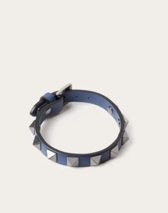 Bracelet en cuir Rockstud avec clous en ruthénium Bracelet en cuir Rockstud avec clous en ruthénium