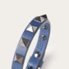 Bracelet en cuir Rockstud avec clous en ruthénium