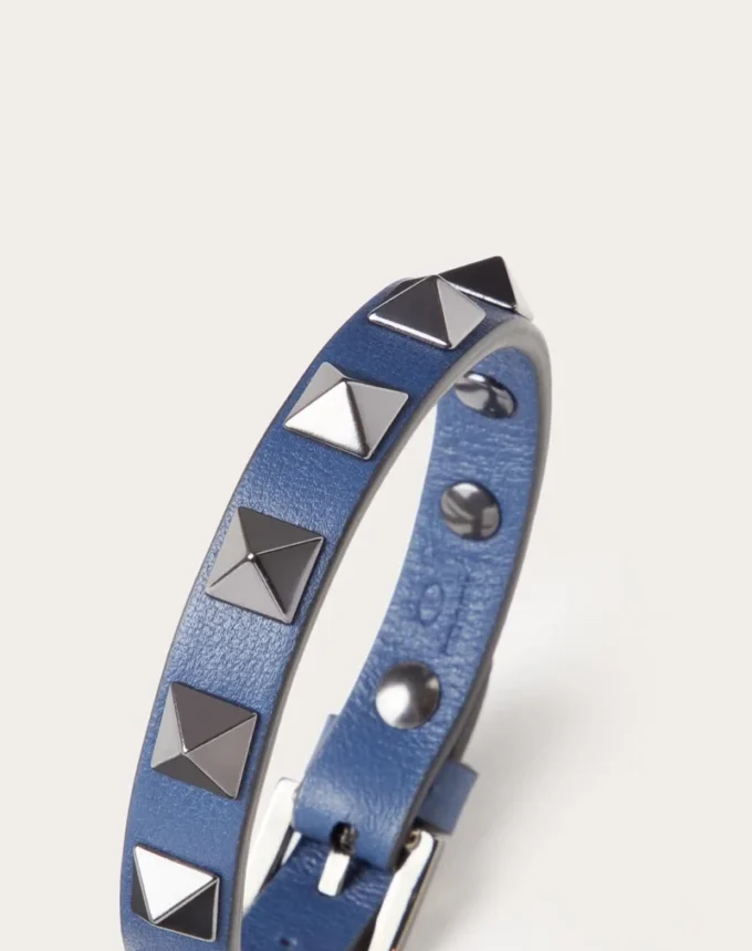 Bracelet en cuir Rockstud avec clous en ruthénium