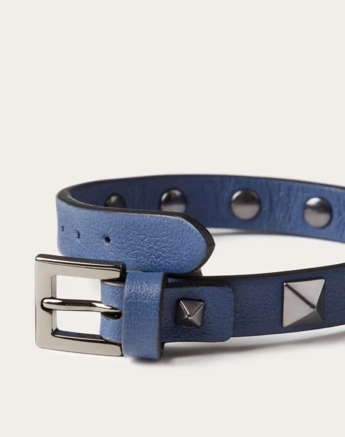 Bracelet en cuir Rockstud avec clous en ruthénium