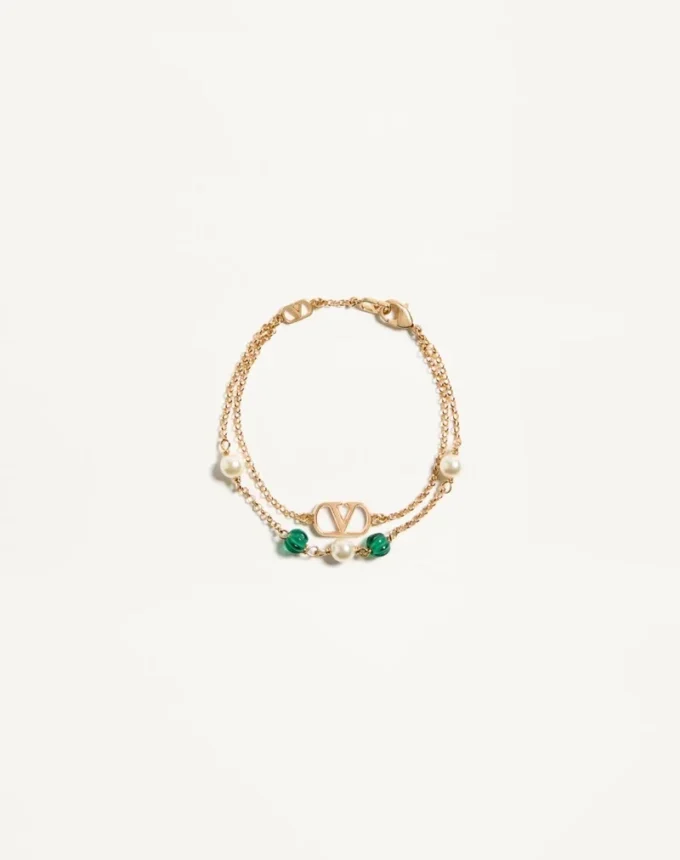Bracelet Vlogo Signature en métal, perles et verre moleté Bracelet Vlogo Signature en métal, perles et verre moleté