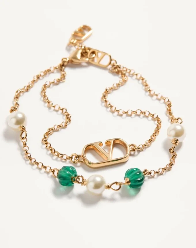 Bracelet Vlogo Signature en métal, perles et verre moleté Bracelet Vlogo Signature en métal, perles et verre moleté