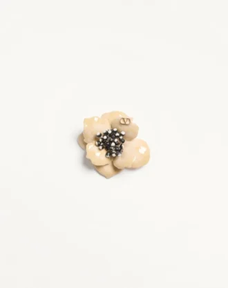 Broche Fleur Lumineuse en métal, émail et tissu