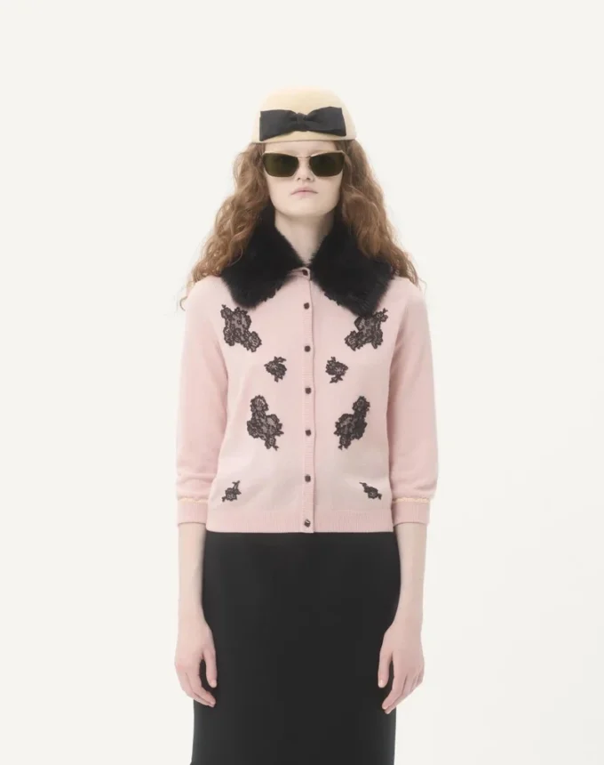 Cardigan avec col en peau lainée Cardigan avec col en peau lainée