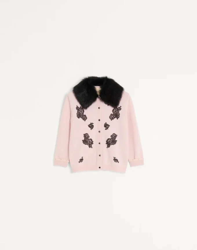 Cardigan avec col en peau lainée Cardigan avec col en peau lainée
