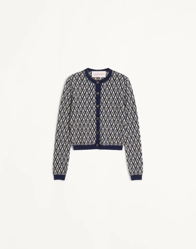 Cardigan en laine avec motif jacquard Toute La V Cardigan en laine avec motif jacquard Toute La V
