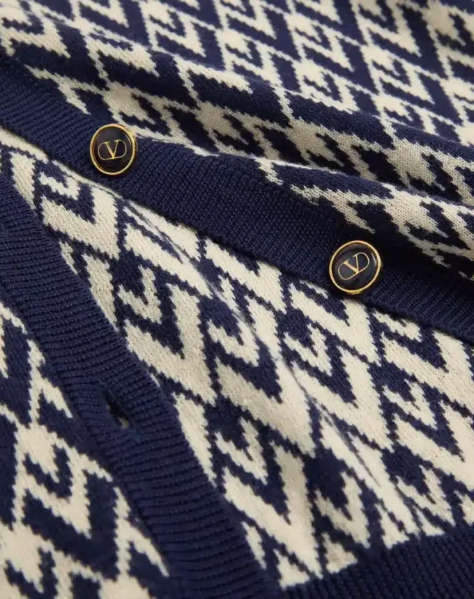 Cardigan en laine avec motif jacquard Toute La V Cardigan en laine avec motif jacquard Toute La V