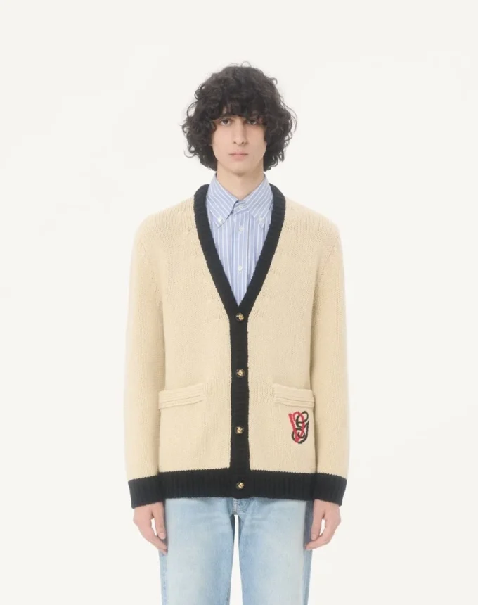 Cardigan en laine Valentino avec broderie VG Cardigan en laine Valentino avec broderie VG