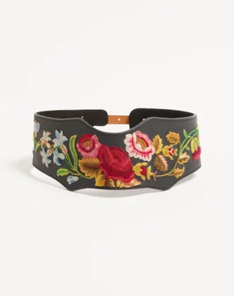 Ceinture en cuir avec broderie à motif floral 95 mm