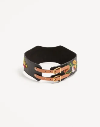 Ceinture en cuir avec broderie à motif floral 95 mm