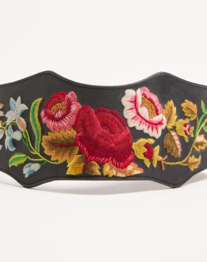 Ceinture en cuir avec broderie à motif floral 95 mm Ceinture en cuir avec broderie à motif floral 95 mm