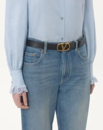 Ceinture réversible en cuir de veau brillant VLogo Signature – 30 mm / 1,2 pouces